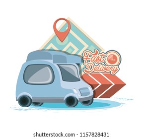 fast delivery service with van travel vector ilustration