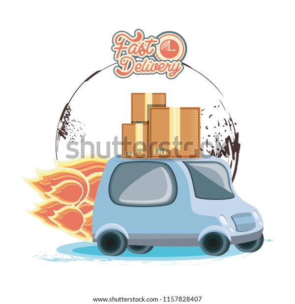 fast\
delivery service with van travel vector\
ilustration