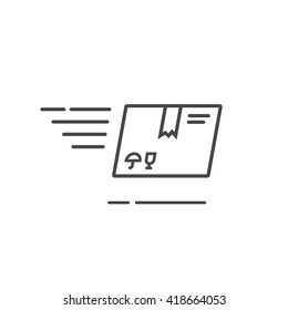 Fast delivery service vector icon isolated on white background, speed delivery box flying fast logo, black and white flat outline linear style delivery package concept