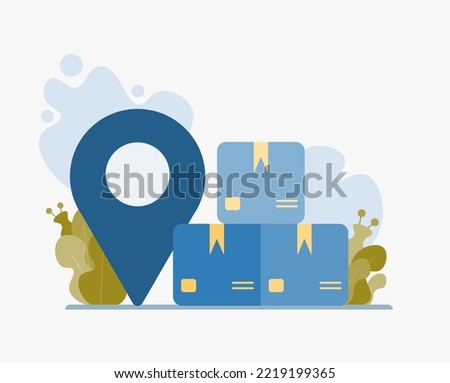 Fast delivery services, collect box, pick up point, map pointer. Vector flat icon