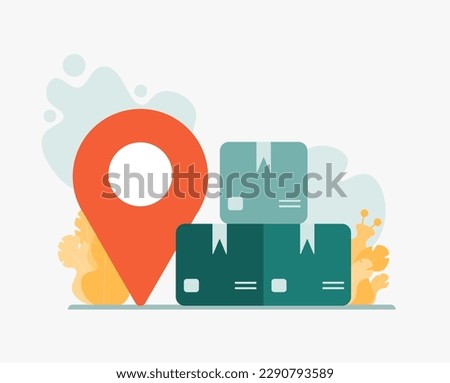 Fast delivery services, collect box, pick up point, map pointer. Trendy style vector illustration.
