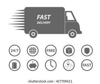 Fast delivery. Set of vector icons