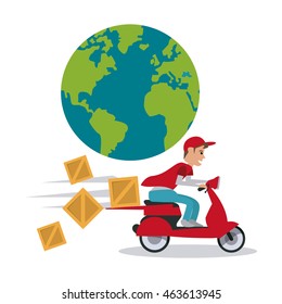 Fast Delivery and Shipping concept represented by motorcycle package and planet icon. Colorfull and flat illustration.