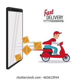 Fast Delivery and Shipping concept represented by smartphone and motorcycle icon. Colorfull and flat illustration.