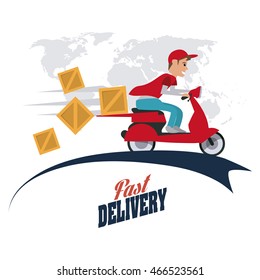 Fast Delivery and Shipping concept represented by motorcycle and package icon. Colorfull and flat illustration.