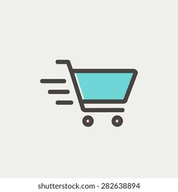 Fast delivery shopping cart icon thin line for web and mobile, modern minimalistic flat design. Vector icon with dark grey outline and offset colour on light grey background.