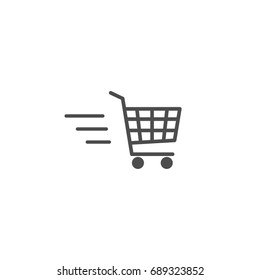 Fast delivery shopping cart sign . simple icon isolated on white background. Store trolley with wheels. Fast vector Illustration. Good for web and mobile design.