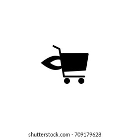 Fast delivery shopping cart sign . simple icon isolated on white background. Store trolley with wheels and rocket fire. Fat vector Illustration. Good for web and mobile design. Black and white