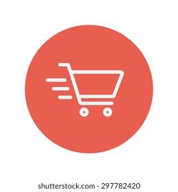 Fast delivery shopping cart thin line icon for web and mobile minimalistic flat design. Vector white icon inside the red circle.