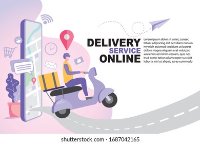 Fast delivery shopping online service. Motorcycle staff have a quick shipment.