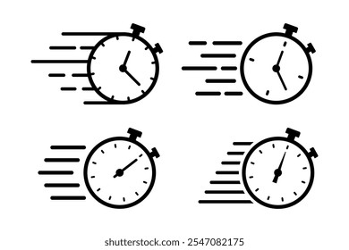 Fast delivery sign. Express rapid service vector set. Isolated watch clock icon