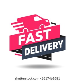 Fast Delivery sign with van icon. Fast time service concept. Express, fast, free delivery. Vector illustration.
