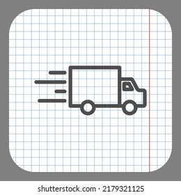 Fast delivery simple icon vector. Flat design. On graph paper. Grey background.ai