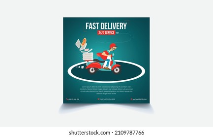 Fast delivery social media post template, vector illustration