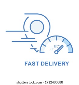 Fast delivery and speedy shipping icon - location marker and speedometer