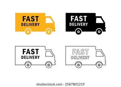 Fast delivery speedy trucks. Fast moving trucks for product delivery. High quality vector set.