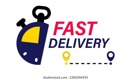 Fast delivery sticker design. Free shipping. Express service. Fast delivery, express shipping, urgent shipping services. Express delivery. Shipping fast. Delivery quick move. Vector illustration