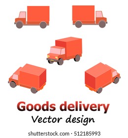 Fast Delivery Straight Truck. Goods delivery. Vector illustration. Red car.