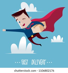 Fast Delivery: Superhero Delivering Package