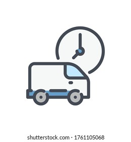 Fast Delivery and Delivery Time color line icon. Truck with Time vector outline colorful sign.