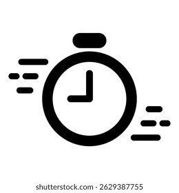Fast Delivery Timer Fill Icon. Black and White Stopwatch Symbol