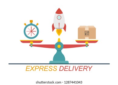 Fast delivery, timer icon. The concept of time and delivery of goods or cargo. Express delivery service, fast delivery inscription on light background. Vector illustration.