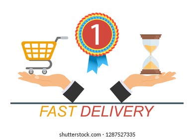 Fast delivery, timer icon. The concept of time and delivery of goods or cargo. Express delivery service, fast delivery inscription on light background. Vector illustration.