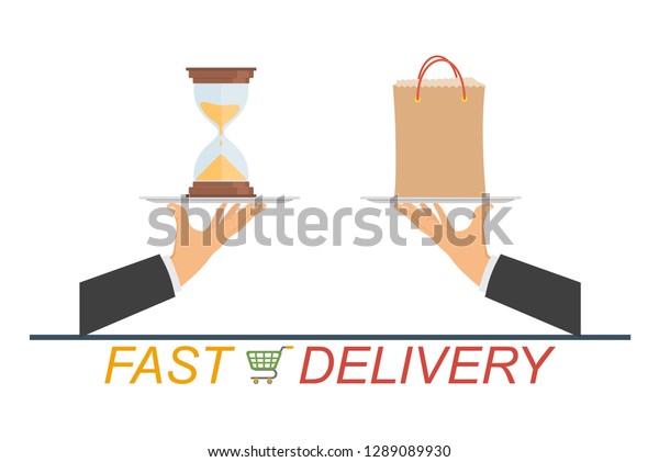 Express delivery icon. Timer and express delivery inscription on light  background. Fast delivery, express and urgent shipping, services,  chronometer sign. Stock Vector