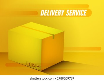 Fast delivery and transportation of goods from stores. Online order. Realistic closed cardboard box. Concept for a website. Color vector