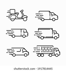 Fast delivery transportation line icon. Freight vehicle symbol vector illustration