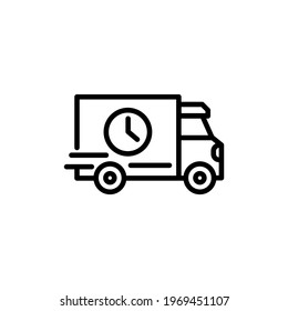 Fast delivery or truck black icon. Silhouette shipping truck. Trendy flat style isolated symbol. For: illustration, minimalistic, logo, mobile, app, emblem, design, web, dev, ui, ux. Vector EPS 10