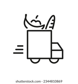Fast delivery truck black icon vector illustration. Silhouette shipping truck pictogram. Simple flat isolated symbol for logo, interface elements, app, ads, banner, web, dev, ui, ux. Vector EPS 10