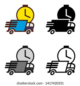 Fast Delivery Truck with Clock Icon in Different Color and Style