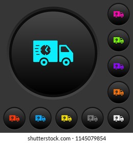 Fast delivery truck dark push buttons with vivid color icons on dark grey background