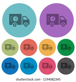Fast delivery truck darker flat icons on color round background