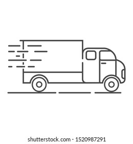 Fast delivery truck icon. Car cargo line art. Vector outline.Vehicle side view.Isolated on a white background.Shipping icon line.Logistics delivery.