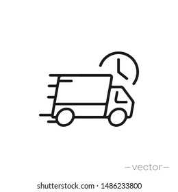 	
fast delivery truck icon, express delivery, quick move, line symbol on white background - editable stroke vector illustration eps10