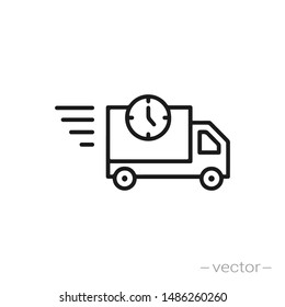 fast delivery truck icon, express delivery, quick move, line symbol on white background - editable stroke vector illustration eps10