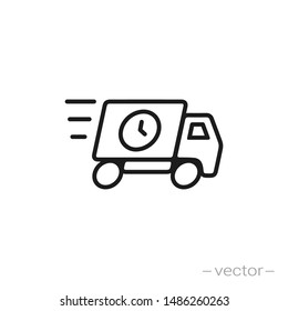 fast delivery truck icon, express delivery, quick move, line symbol on white background - editable stroke vector illustration eps10