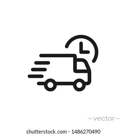 	
fast delivery truck icon, express delivery, quick move, line symbol on white background - editable stroke vector illustration eps10