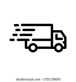 fast delivery truck icon, express delivery, quick move, line symbol on white background 