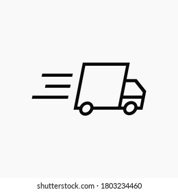fast delivery truck icon, express delivery, quick move, line symbol on white background.