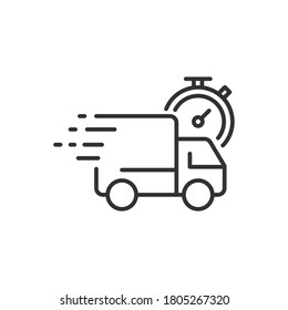 fast delivery truck icon, express delivery, quick move, line symbol on white background - editable stroke vector illustration eps10