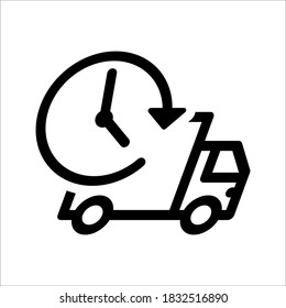 fast delivery truck icon, express delivery, quick move, line symbol on white background