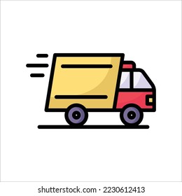 Fast delivery truck icon, express delivery, quick move, line symbol on white background