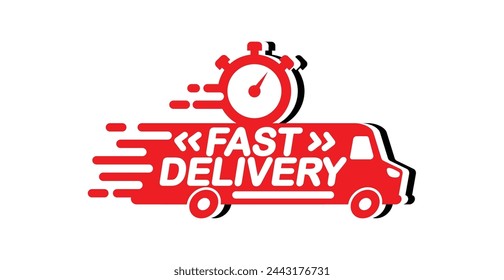 Fast delivery truck icon, express delivery, quick move. Vector template for logo on transparent background