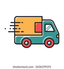 Fast Delivery Truck Icon – Express Shipping Van with Motion Lines – Logistic and Courier Service Vector Illustration
