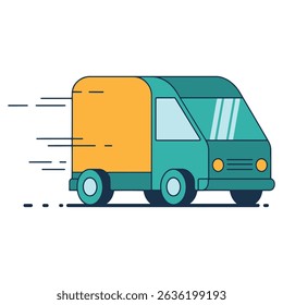 Fast Delivery Truck Icon – Express Shipping Van with Motion Lines – Logistic and Courier Service Vector Illustration