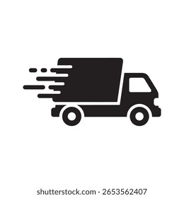 Fast delivery truck icon for express shipping and urgent transportation service logistics symbol for quick order and same day cargo shipment vector solid glyph icon