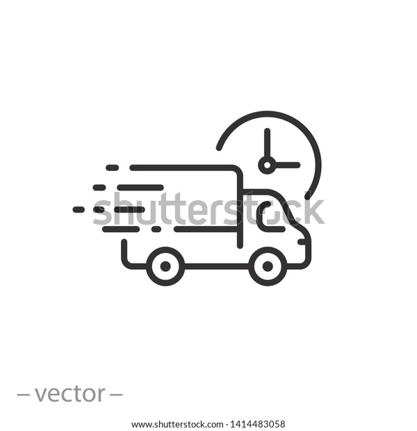 fast delivery truck icon, express delivery, quick\
move, line symbol on white background - editable stroke vector\
illustration eps10